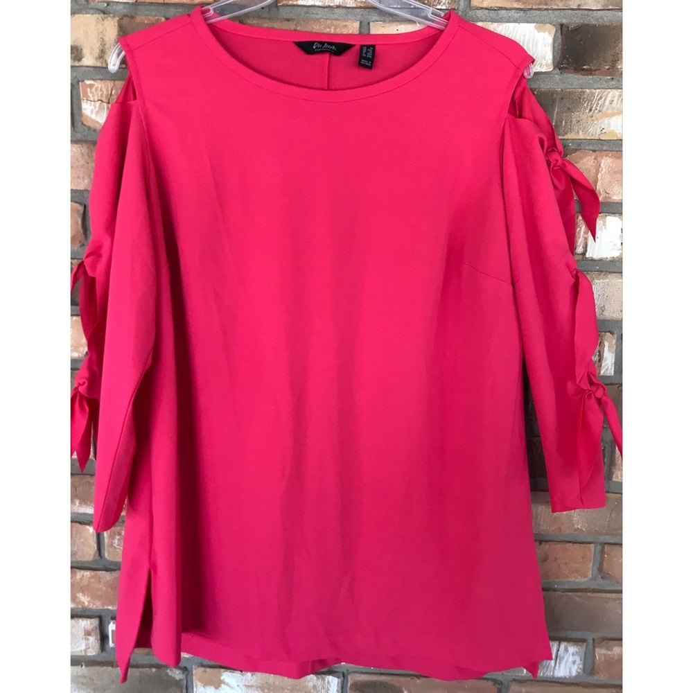 Du Jour Women’s Coral Knit Tunic With Tie Sleeve Detail Size 1X
